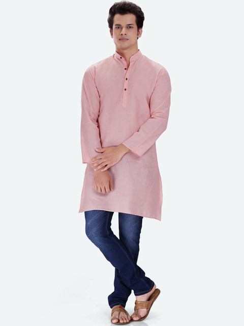 

RG DESIGNERS Men Pink Solid Kurta