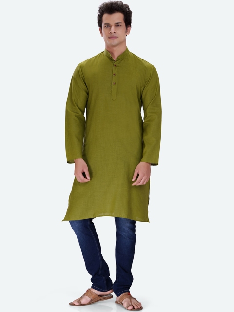 

RG DESIGNERS Men Olive Green Kurta