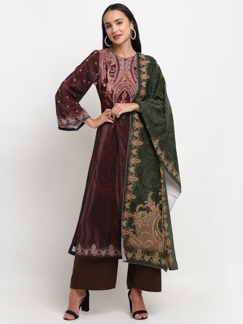 

Stylee LIFESTYLE Women Brown & Green Printed Velvet Unstitched Dress Material