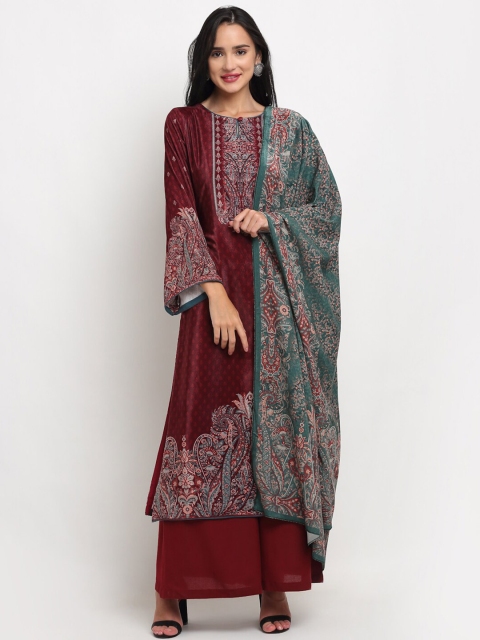 

Stylee LIFESTYLE Women Maroon & Green Printed Velvet Unstitched Dress Material