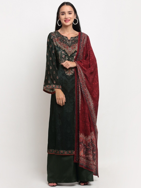 

Stylee LIFESTYLE Women Green & Maroon Printed Velvet Unstitched Dress Material