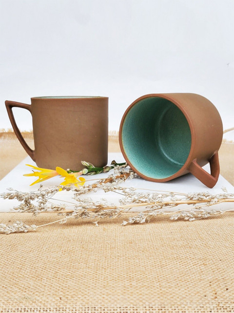 

Folkstorys Set-2 Brown Solid Ceramic Matte Cups and Mugs
