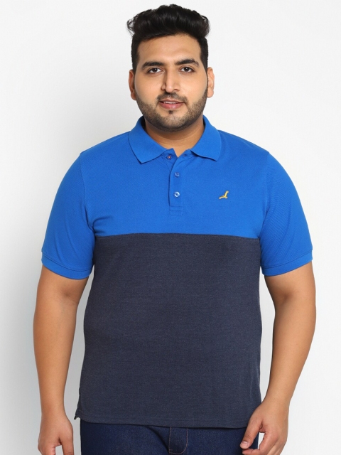 

American Crew Plus Men Blue Colourblocked Polo Collar Pockets T-shirt