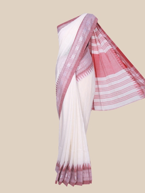 

The Chennai Silks Off White & Pink Woven Design Pure Cotton Saree