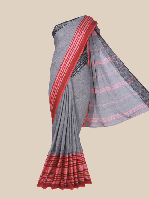 

The Chennai Silks Grey & Red Woven Design Pure Cotton Saree