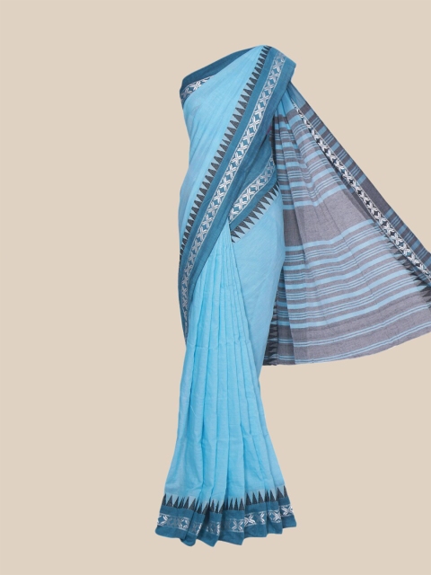 

The Chennai Silks Blue & Silver-Toned Woven Design Pure Cotton Saree