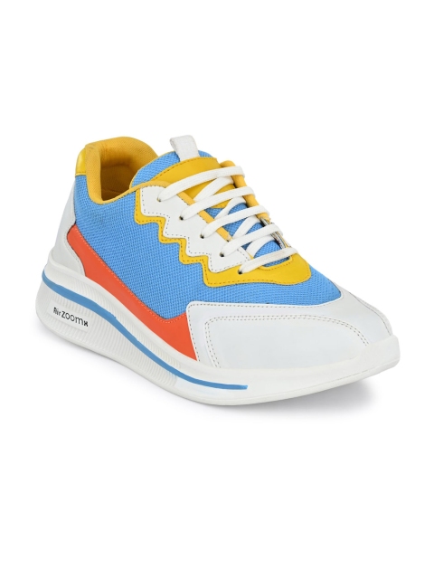 

mr wonker Men White & Blue Colourblocked Sneakers