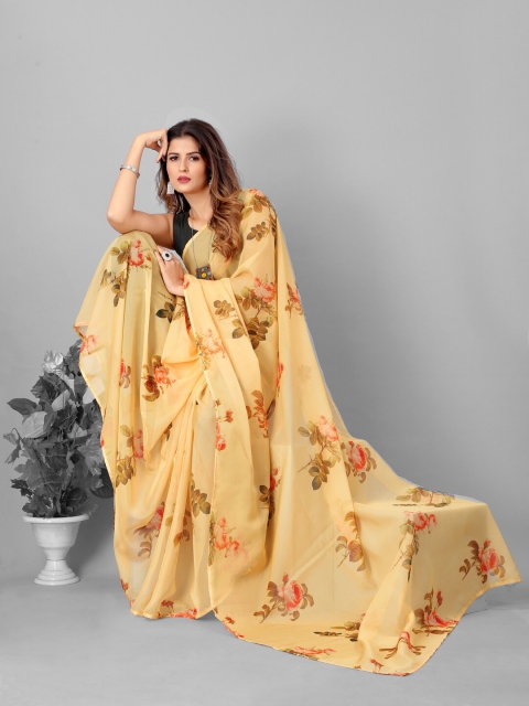 

SHOPGARB Yellow & Red Floral Organza Saree