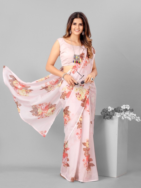 

SHOPGARB Pink Floral Printed Organza Saree