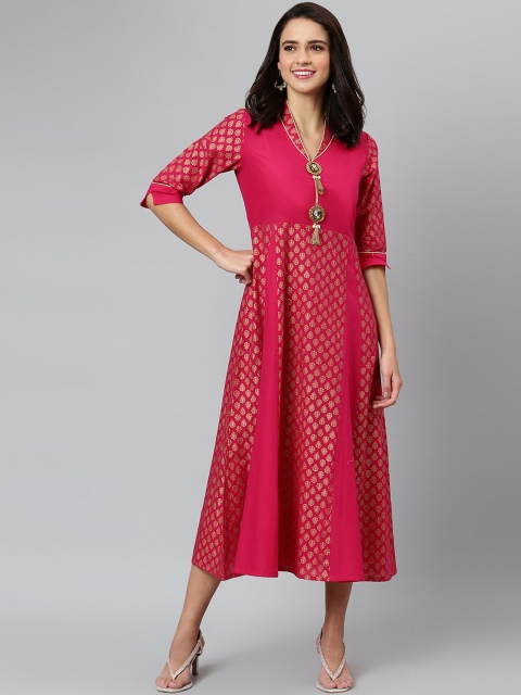 

Khushal K Women Pink Ethnic Motif Printed Anarkali Kurta