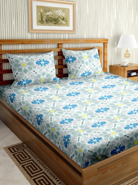 

BELLA CASA Blue & Green Ethnic Motifs 150 TC Cotton King Bedsheet with 2 Pillow Covers