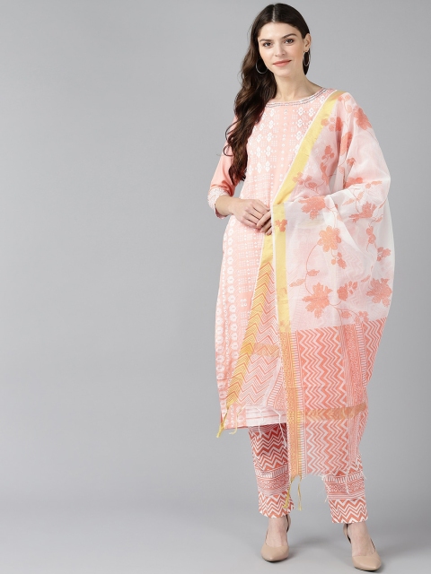 

Bani Women Orange Ethnic Motifs Printed Regular Kurta with Trousers & Dupatta