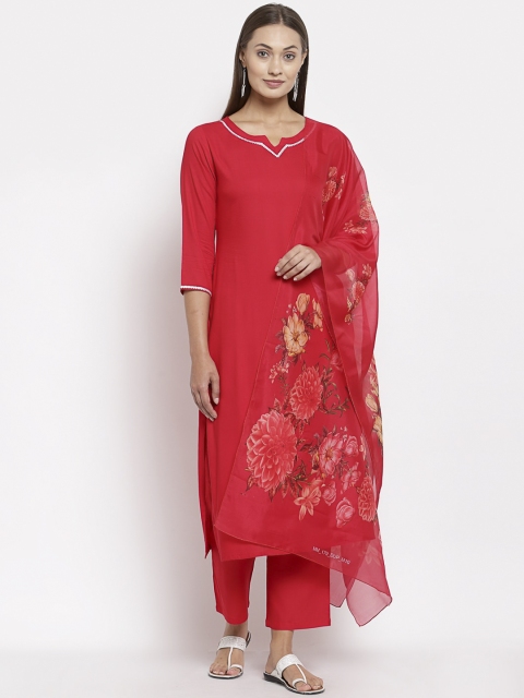 

Myshka Women Red Regular Pure Cotton Kurta with Trousers & Dupatta