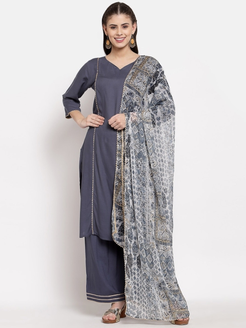 

Myshka Women Grey Regular Gotta Patti Kurta with Palazzos & With Dupatta