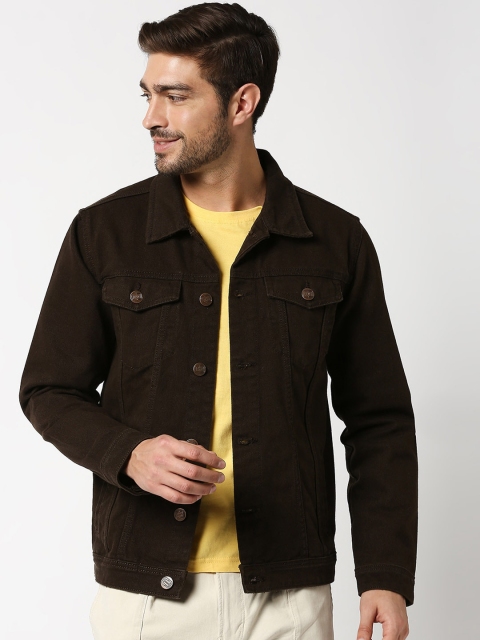 

High Star Men Brown Washed Denim Jacket with Embroidered