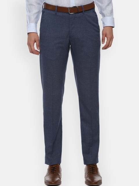 

Louis Philippe Men Navy Blue Textured Formal Trousers