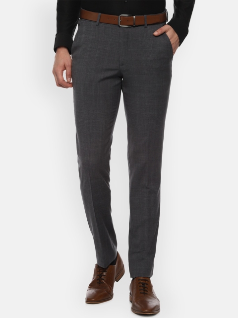 

Louis Philippe Permapress Men Grey Checked Slim Fit Formal Trousers