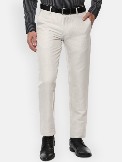 

Louis Philippe Men Cream-Coloured Slim Fit Linen Cotton Formal Trousers