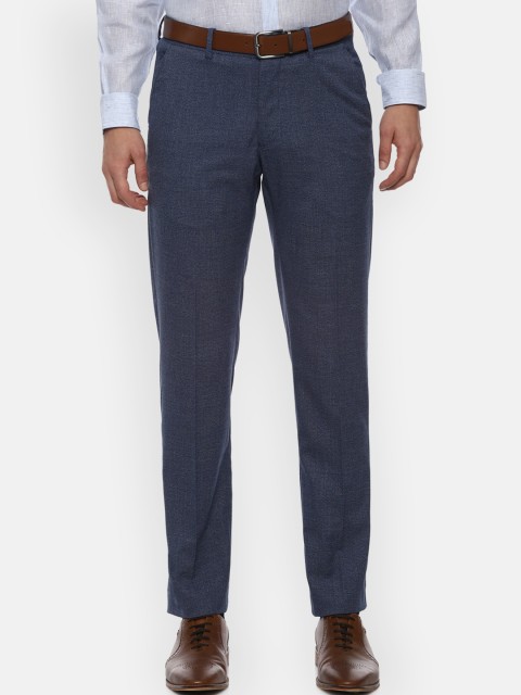 

Louis Philippe Men Navy Blue Textured Formal Trousers