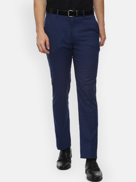 

Louis Philippe Men Navy Blue Checked Slim Fit Formal Trousers