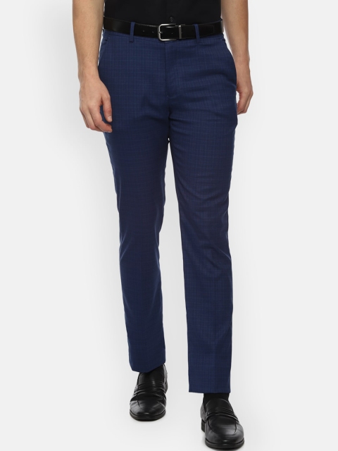 

Louis Philippe Men Navy Blue Checked Slim Fit Formal Trousers