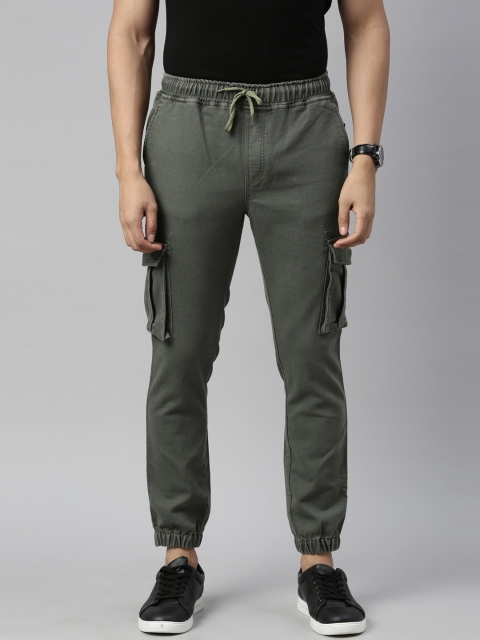 

CINOCCI Men Olive Green Jogger Stretchable Jeans