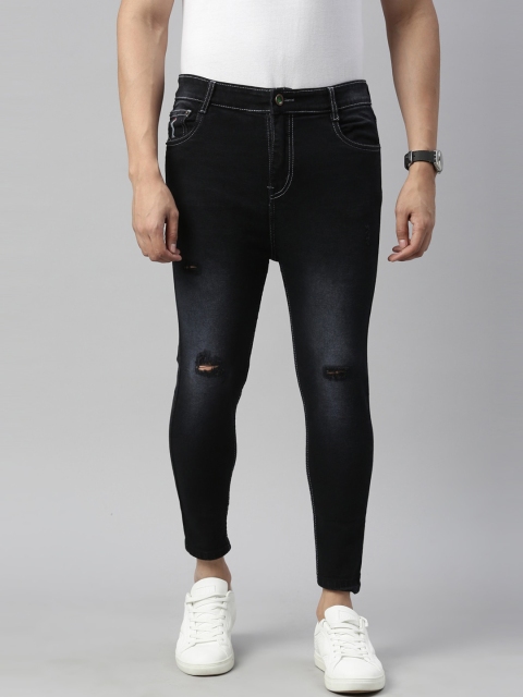 

CINOCCI Men Black Tapered Fit Slash Knee Light Fade Stretchable Jeans