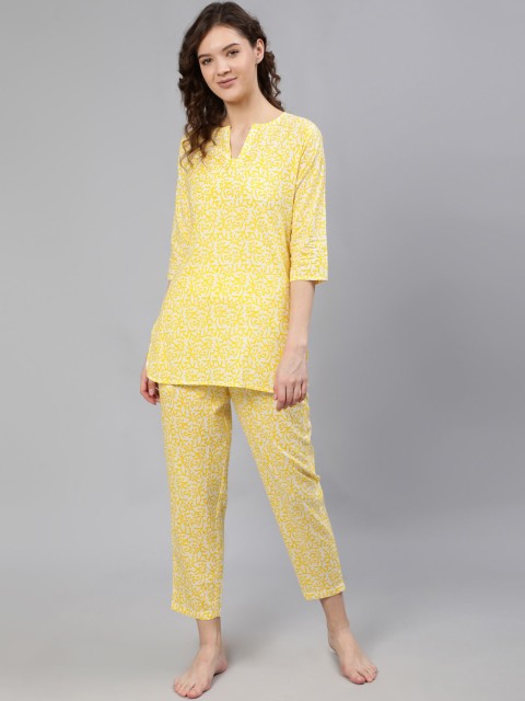 

Nayo Women Yellow Printed Pure Cotton Night suit