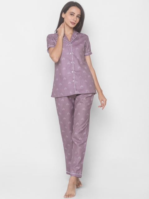 

FashionRack Women Violet Printed Night suit 94B_NSP_BrownArrows