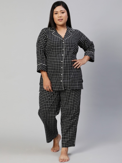 

Nayo Women Black & White Checked Pure Cotton Night suit