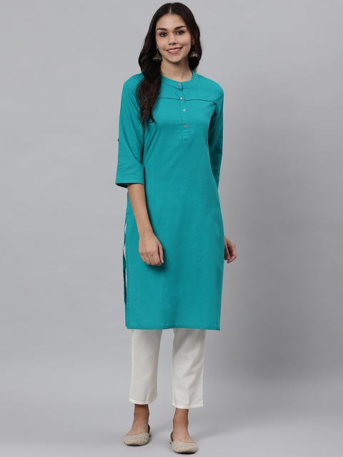 

Os Women Teal Pure Cotton Solid Kurta