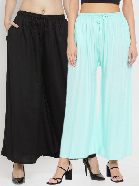 

Clora Creation Women Pack Of 2 Solid Flared Palazzo, Black