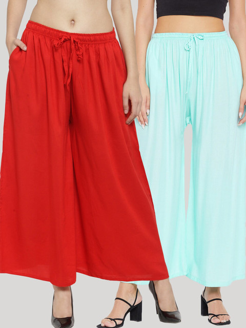 

Clora Creation Women Pack Of 2 Solid Flared Palazzo, Blue