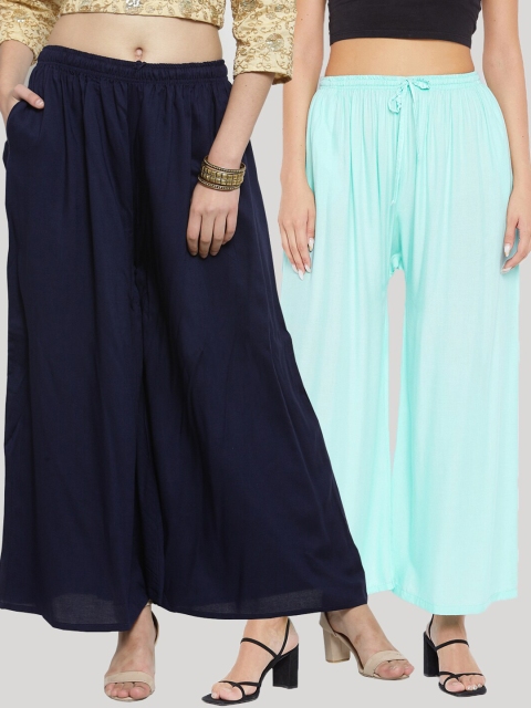 

Clora Creation Women Pack Of 2 Solid Flared Palazzo, Blue