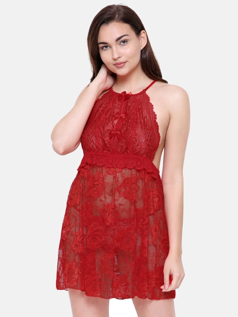 

FashionRack Women Maroon Self Design Net Baby Dolls
