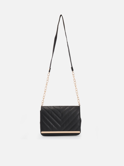 

ATHLISIS Black PU Oversized Structured Sling Bag with Tasselled