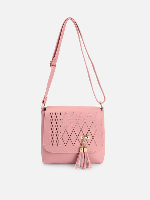 

ATHLISIS Pink Textured PU Structured Sling Bag with Cut Work