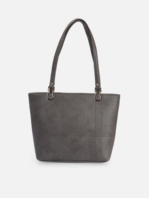 

ATHLISIS Grey Textured PU Oversized Structured Shoulder Bag