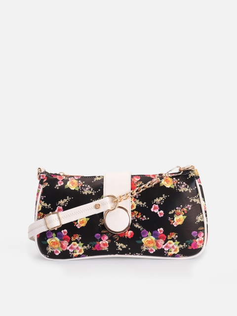 

ATHLISIS Black Floral Printed PU Structured Shoulder Bag
