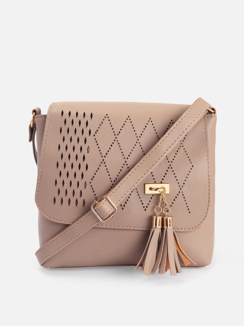 

ATHLISIS Beige Textured PU Structured Sling Bag with Tasselled