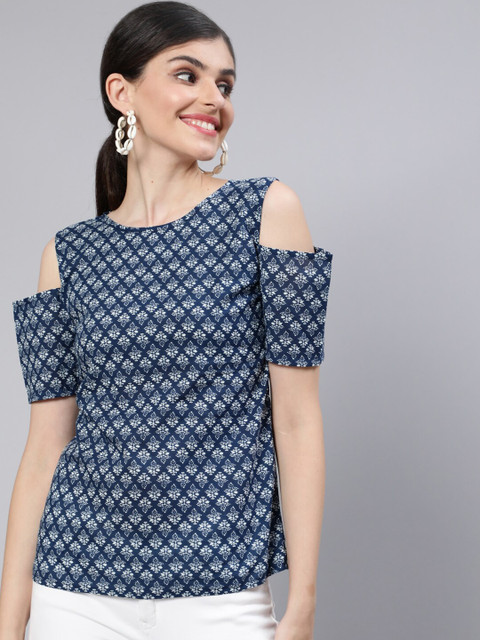 

AASI - HOUSE OF NAYO Blue Geometric Regular Top