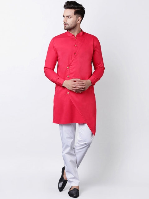 

I Know Men Trendy Asymmetric Overlap Red Thread Work Kurta