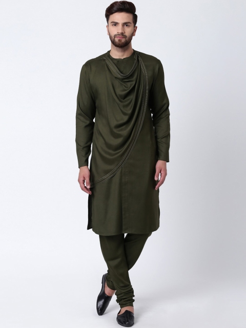 

I Know Men Olive Green Draped Straight Kurta
