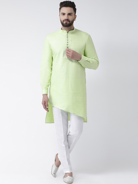 

I Know Men Green Silk Asymmetric Thread Work Kurta