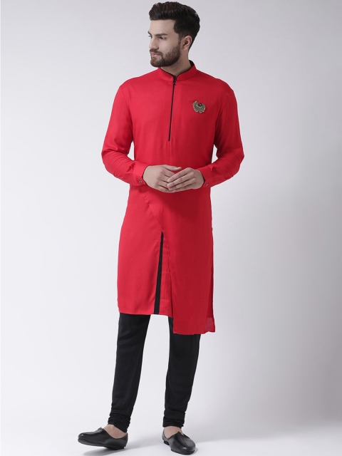 

I Know Men Red Kurta with Brooch