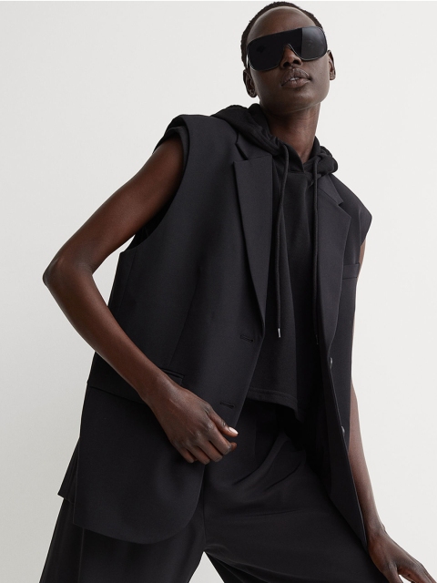 

H&M Women Black Solid Sleeveless Jacket