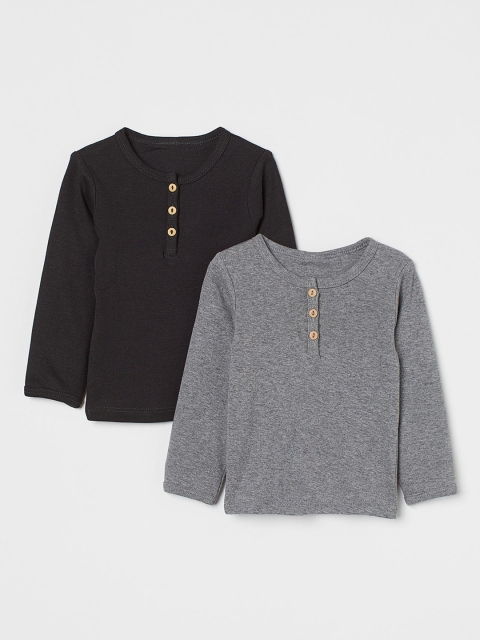 

H&M Girls Black & Grey Solid 2-Pack Cotton Henley Tops