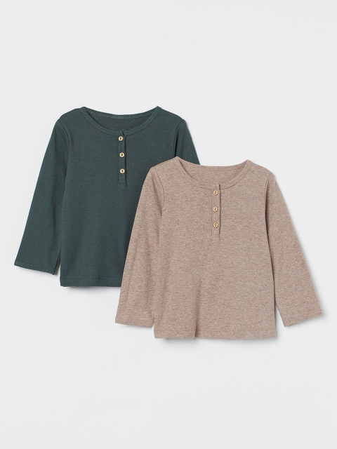 

H&M Girls Beige & Green 2-Pack Cotton Henley Tops