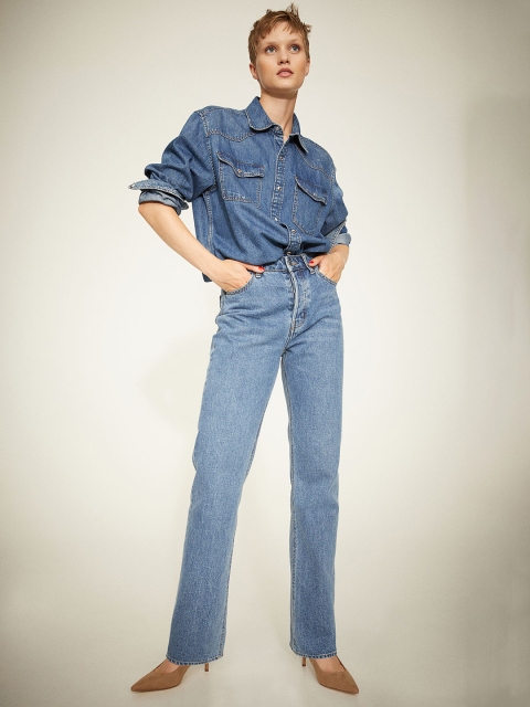 

H&M Women Blue Solid Clean Look Straight High Jeans