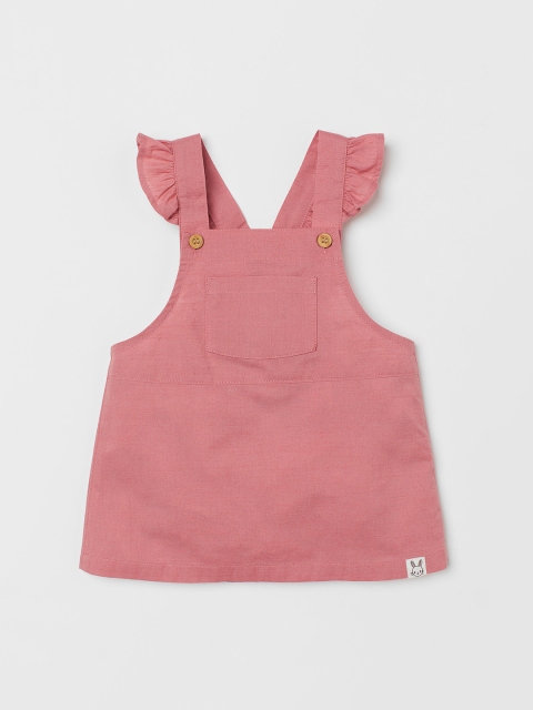 

H&M Woman Pink Flounce-trimmed dungaree dress